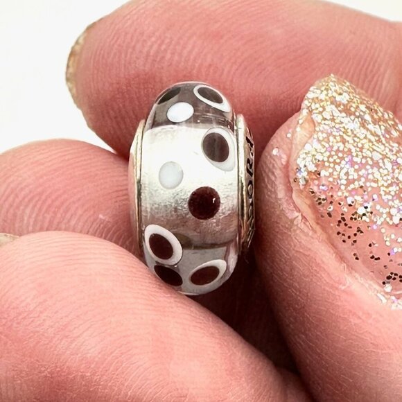 Pandora Polka Dot Murano Glass Charm 925 ALE Sterling Silver - Picture 1 of 4